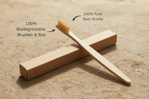 5 Pcs Natural Bristle Bamboo Toothbrush with Boar Bristles Compostable Eco-Friendly Biodegradable Zero Waste Toothbrushes