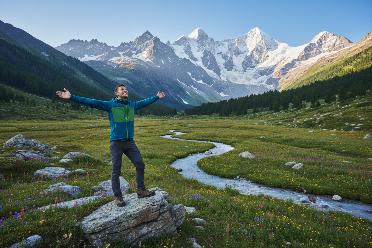A beautiful mountain with a healthy person